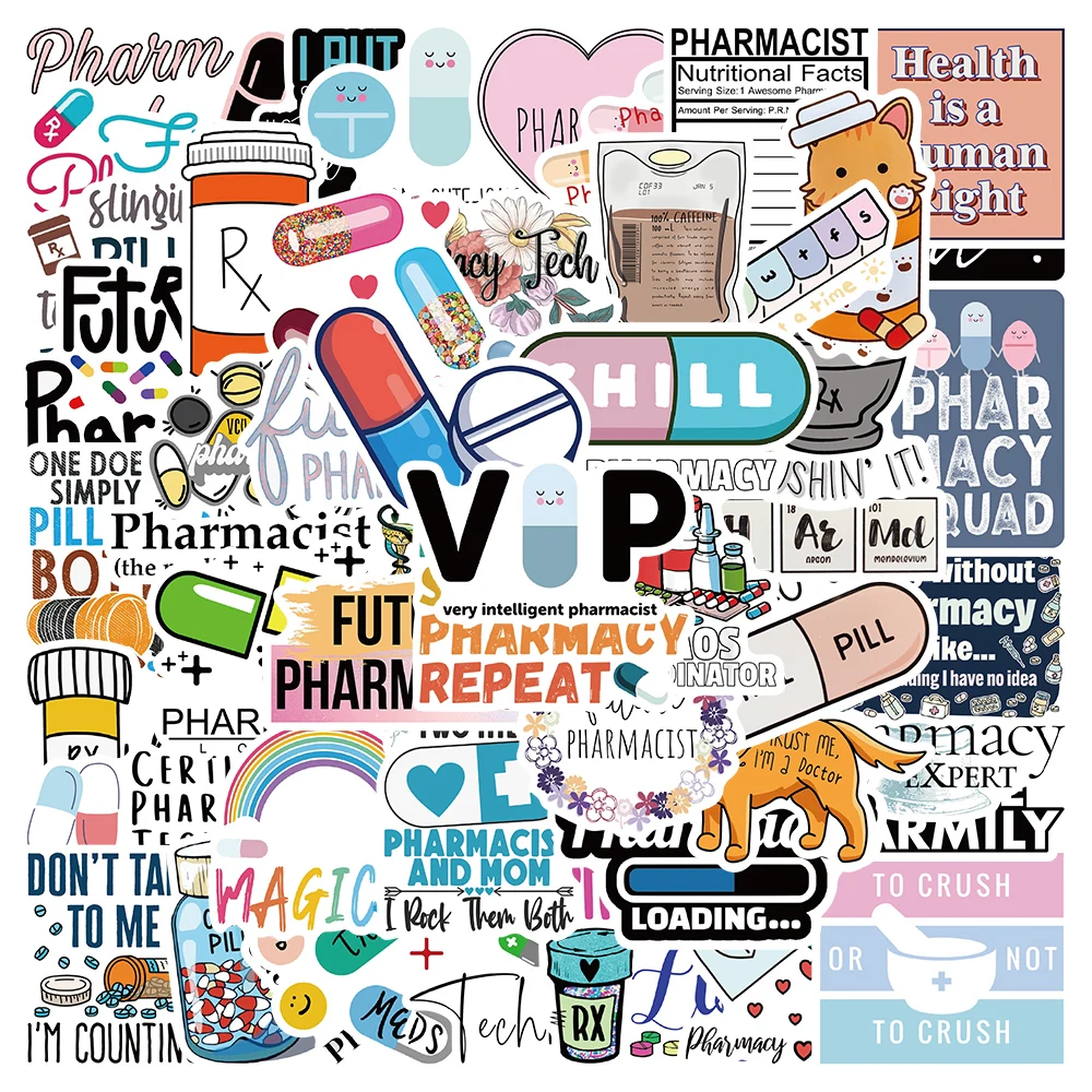 50pcs Doctors Nurses Pharmacist Stickers Laptop Luggage Guitar Skateboard Refrigerator Cars Graffiti Sticker Kid Gifts Toys