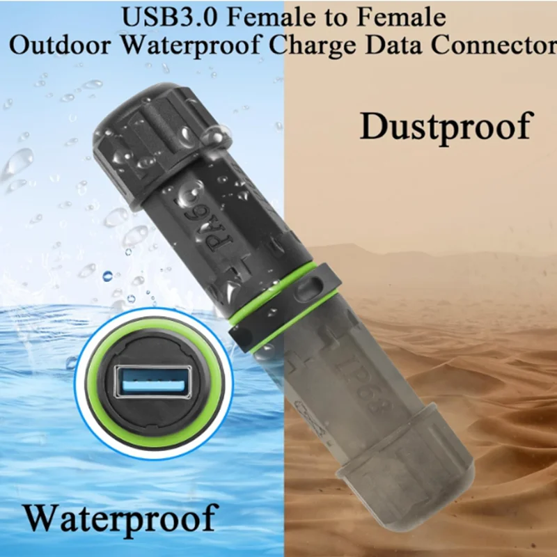 

USB 3.0 Waterproof Female to Female Outdoor Sealed Data Connector Straight Through Module IP68 Protection 5V2A Charging M20