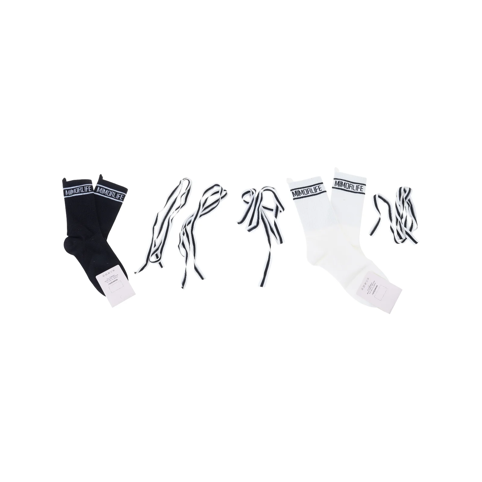 Strap mid-calf socks letter socks black + white combination