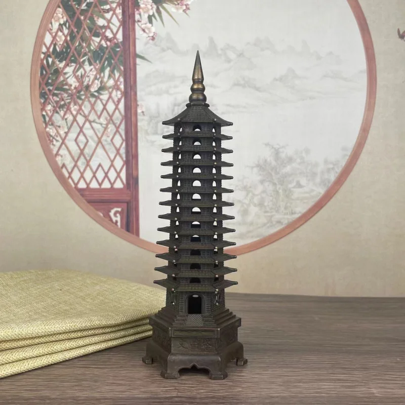 Wenchang Tower Ornament, Imitation Thirteen-Layer Desktop Decoration for Study and Office, Brass-Colored Decorative Craft