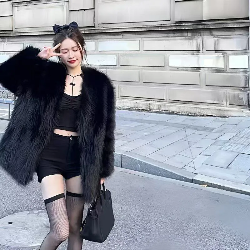 Fur Black Imitation Fox Fur Coat Women's New Autumn and Winter Korean Mid-Length Fashion Versatile Fur Coat