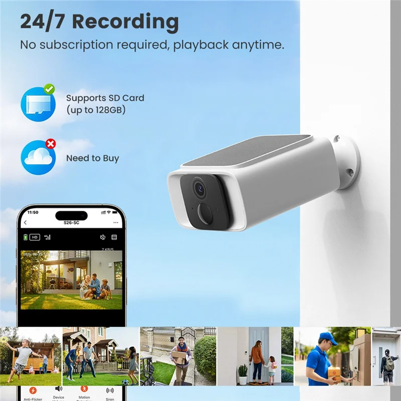 BTLIFE-Outdoor Surveillance Camera 4G TUYA Solar Powered 1080P 64G PIR Detection Color Night Vision Home Security Built-In Batte