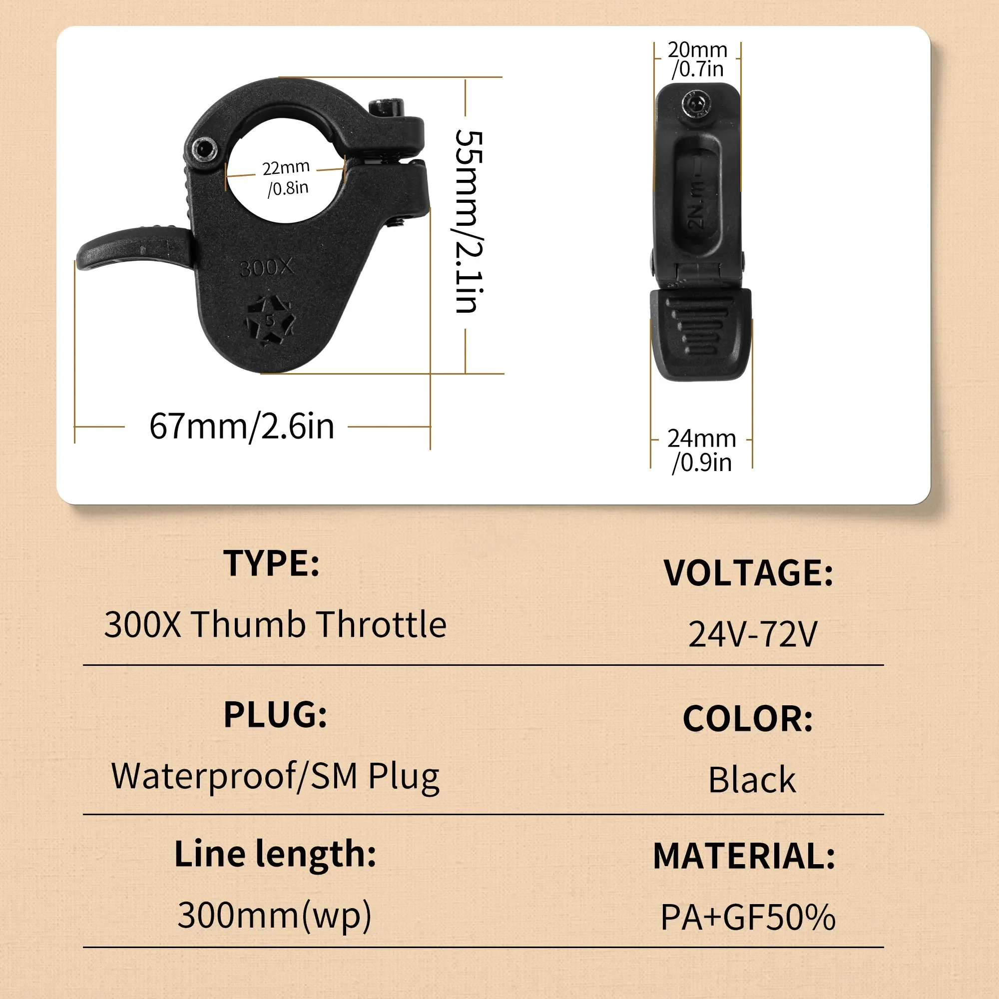 Ebike Thumb Throttle 12-72V Wuxing 300X 130X 21X Accelerator Speed Control Throttle for Electric bike Scooter  Accessories