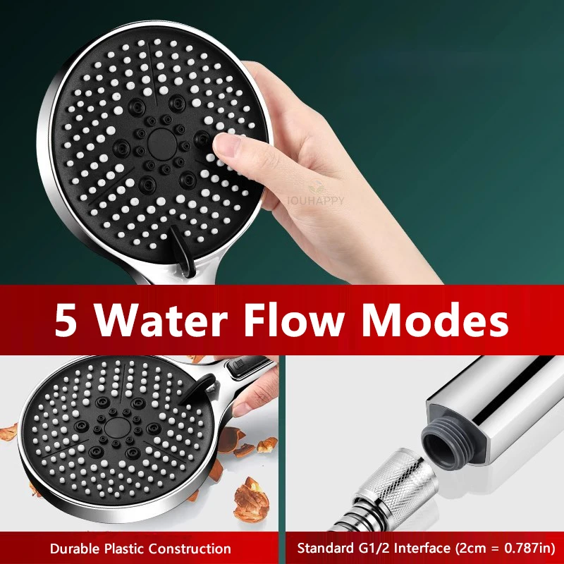 

5 Jet Modes Shower Head High Pressure Big Panels Handheld Showerhead Large Water Outlet Rainfall Spray Bathroom Accessories