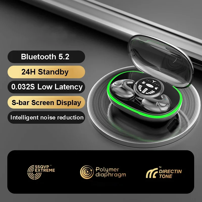Onzichtbare slaapoortelefoon Bluetooth 5.3-hoofdtelefoon IPX5 Waterdicht Ruisonderdrukking Oordopjes Aanraakbediening Draadloze headsets