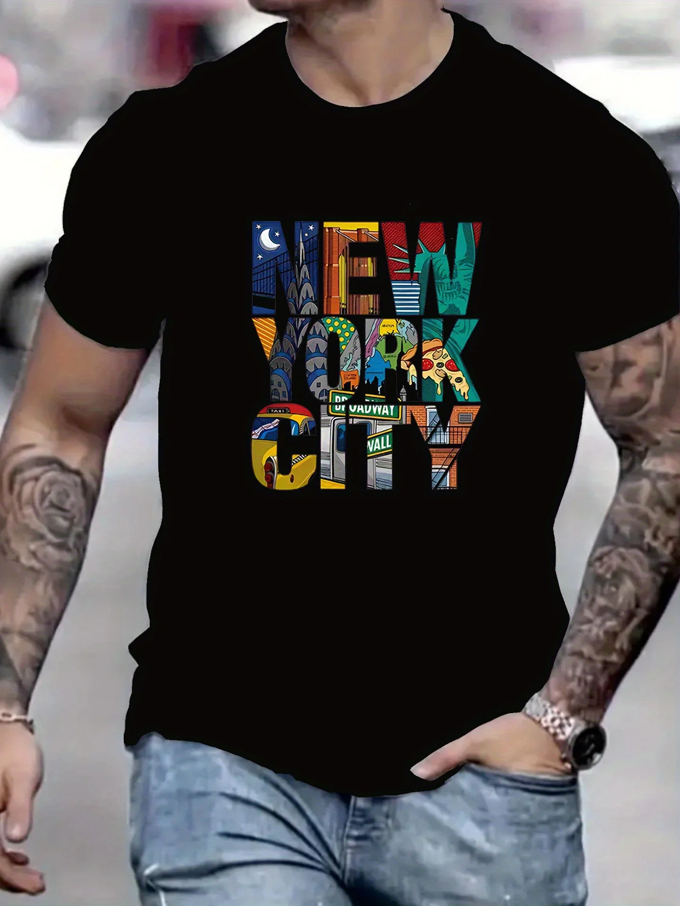 

Мужская футболка с рисунком Нью-Йорка, яркая футболка New York City Skyline Landmarks, дизайн, повседневный топ с короткими рукавами, удобная рубашка