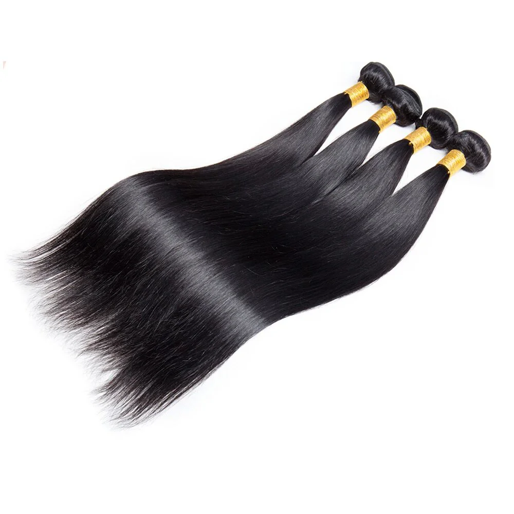 Bundles de cheveux humains raides avec fermeture, 100% non transformés, extensions de cheveux humains, dentelle HD, noir naturel