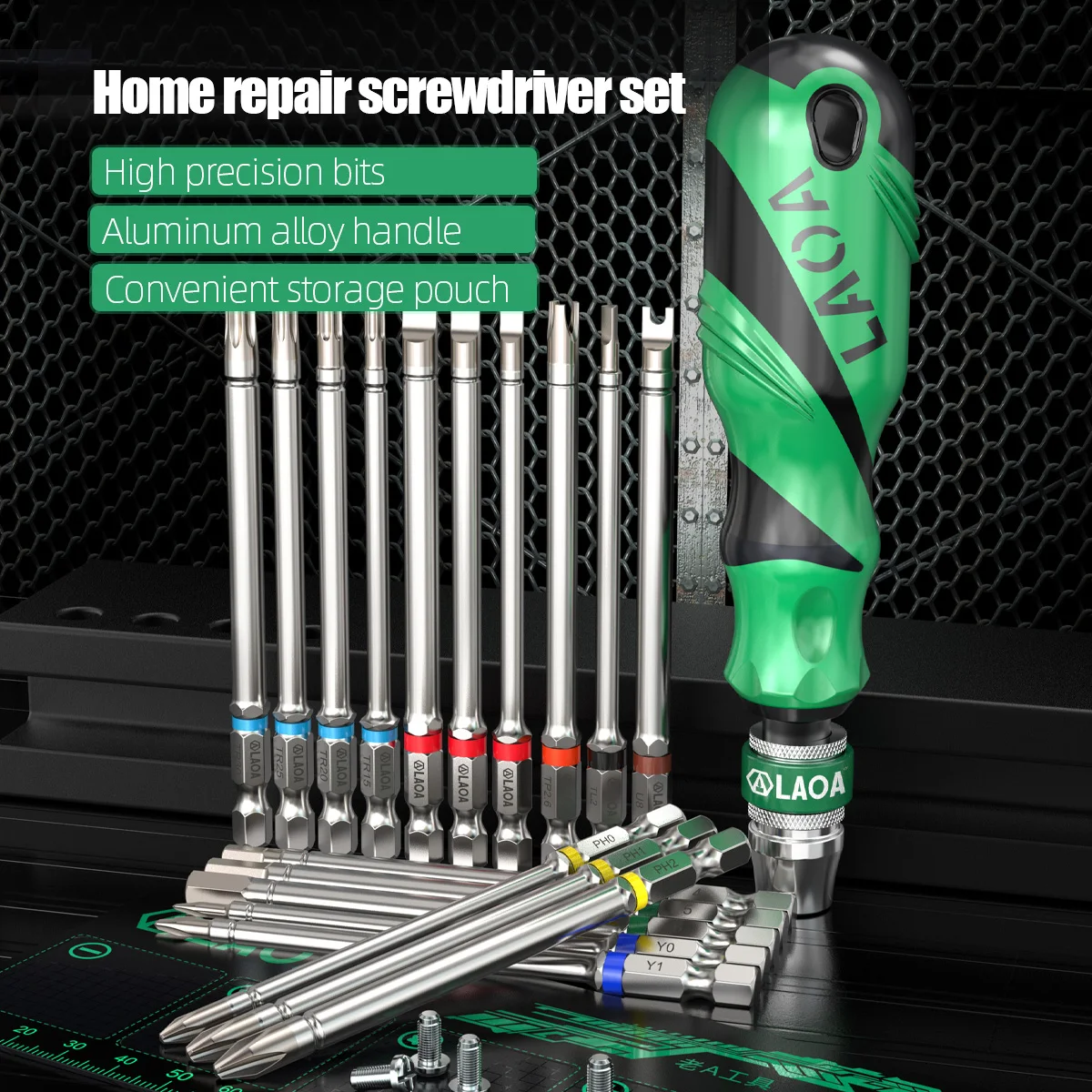 LAOA 22-in-1 Magnetic Screwdriver Set, S2 Steel Bits, Quick-Release Handle, 1/4