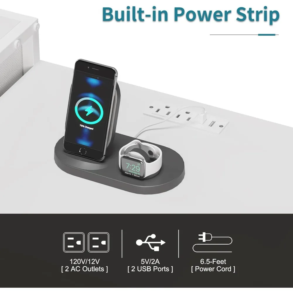 LUMTOK 11-Drawer Fabric-Lined Dresser with Charging Station, LED Lighting, and Shelving for Bedroom Storage