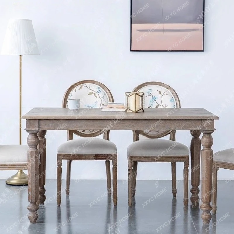 

LXSolid wood retro dining table, oak small apartment, rectangular dining room, high-end customization