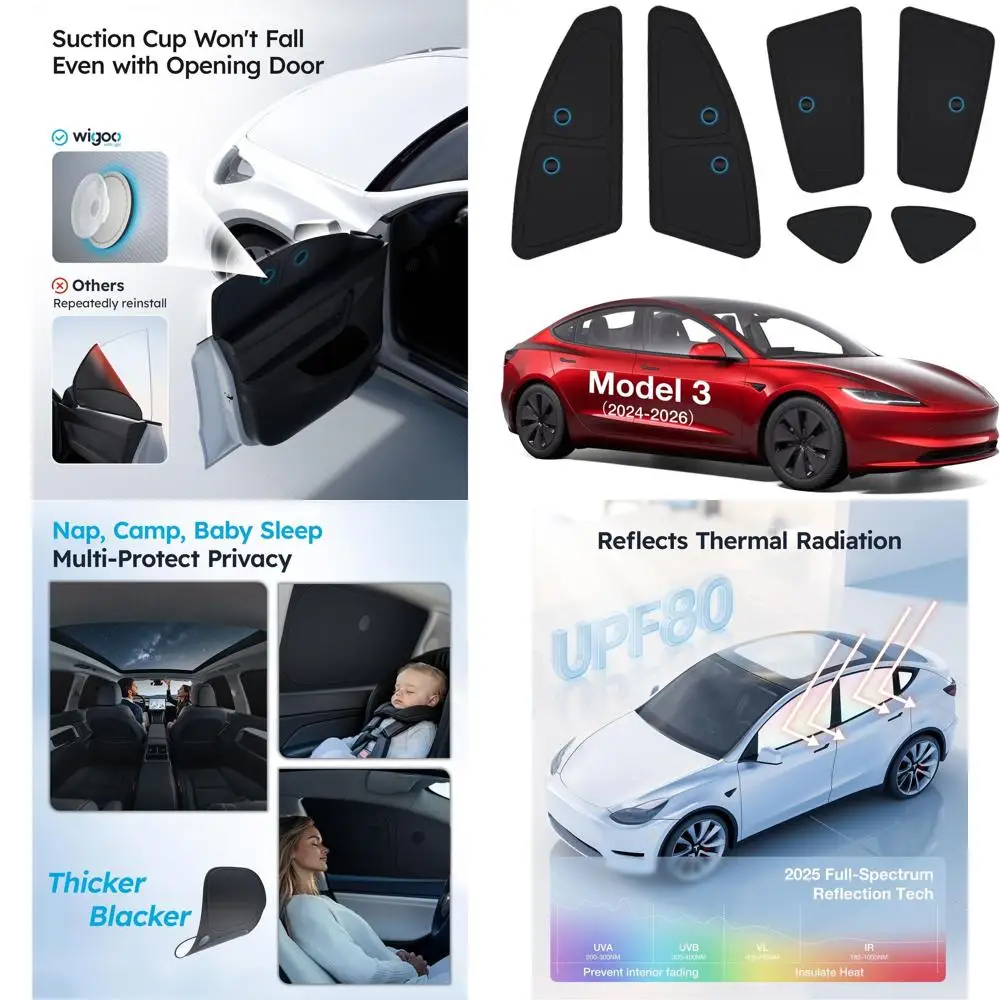 

6-Piece Side Window Sunshades for 2024-2026 Models - Ice-Crystal Cool, Suction No-All, Ideal for Privacy, Napping, and Camping