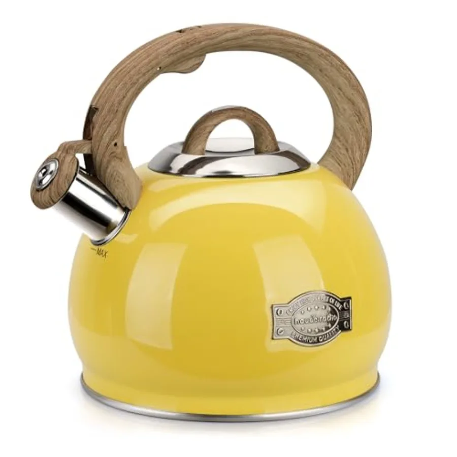 

Tea Kettle 2.7 Quart Whistling Tea Kettle for Stove Top Teakettle Teapot with Food Grade Stainless Steel and Wood Pattern Handl