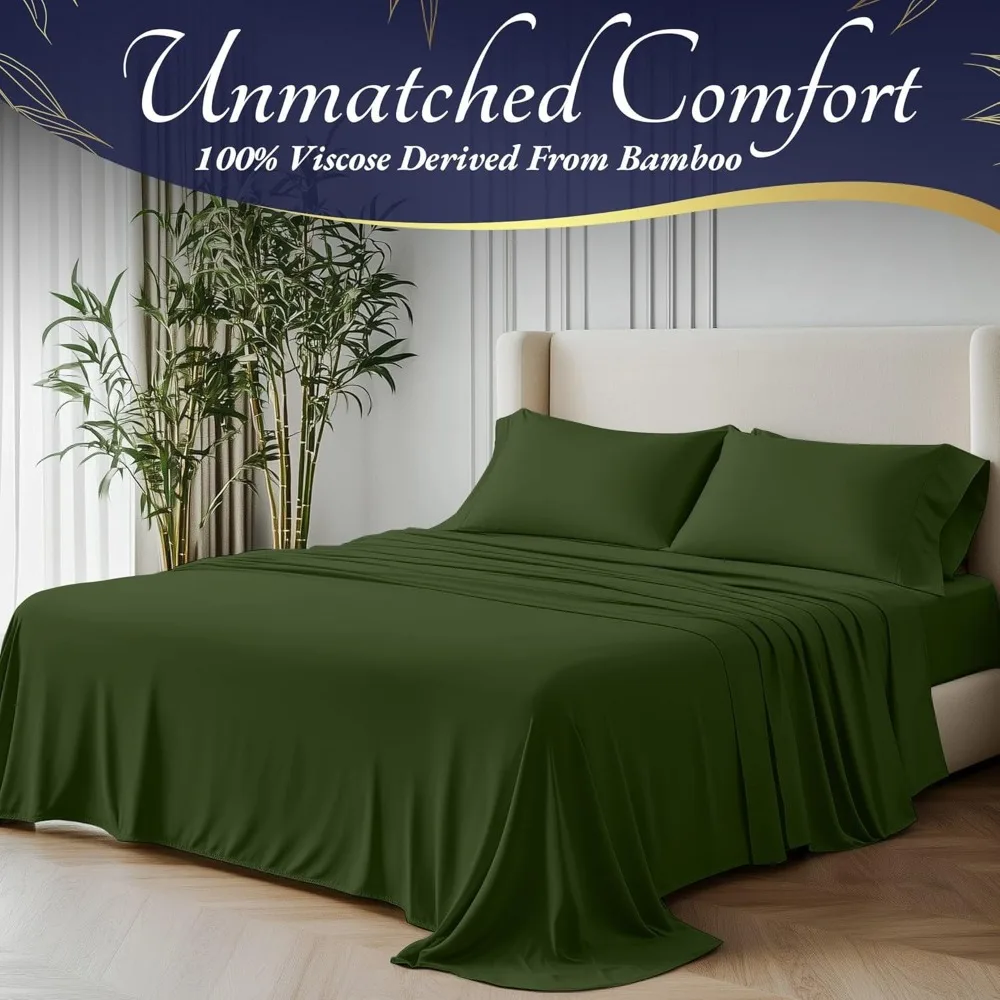 

100% Organic Viscose Derived from Bamboo Sheets Queen Size 4pcs - Ultra Soft & Luxuriously Cooling, 17" Deep Pocket