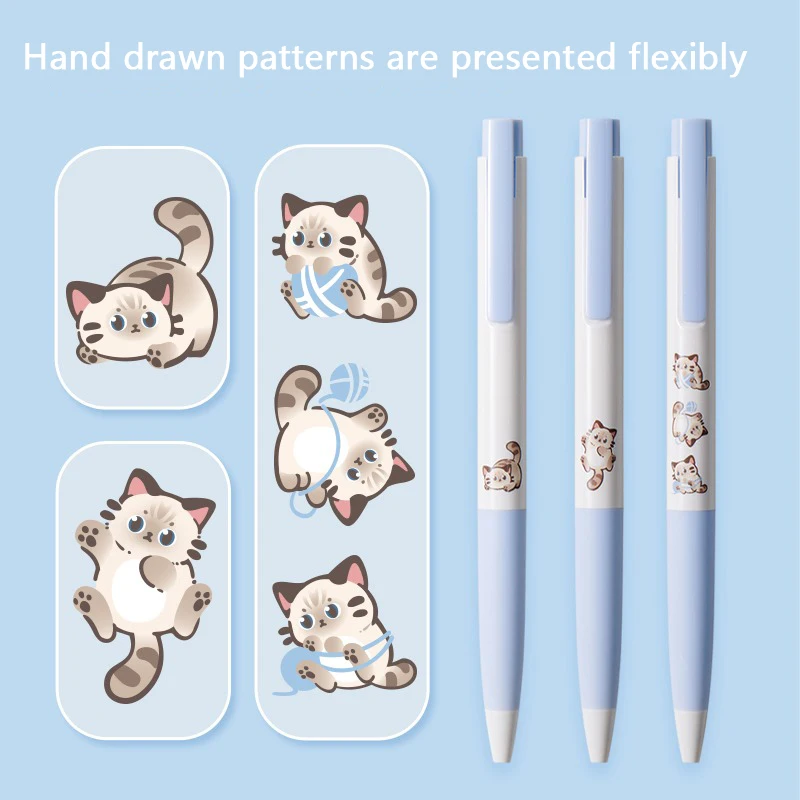 Kaco Cute Kitty Panda Sign Pens, Quick Drying Smooth Writing Gel Pen Set, Kawaii Asthetics Stationery for Girls Kids Cat Lovers