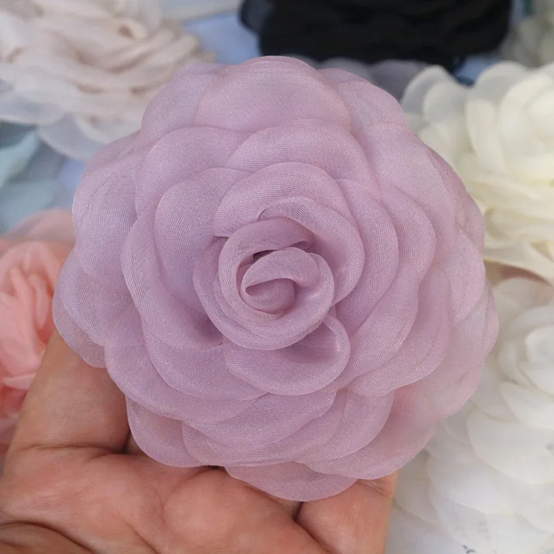 10 teile/los 8cm handgemachte 3d Organza Chiffon Stoff künstliche gefälschte Rose Blume Hochzeits kleid Hüte Stirnband Brosche DIY Wohnkultur – Detail 4