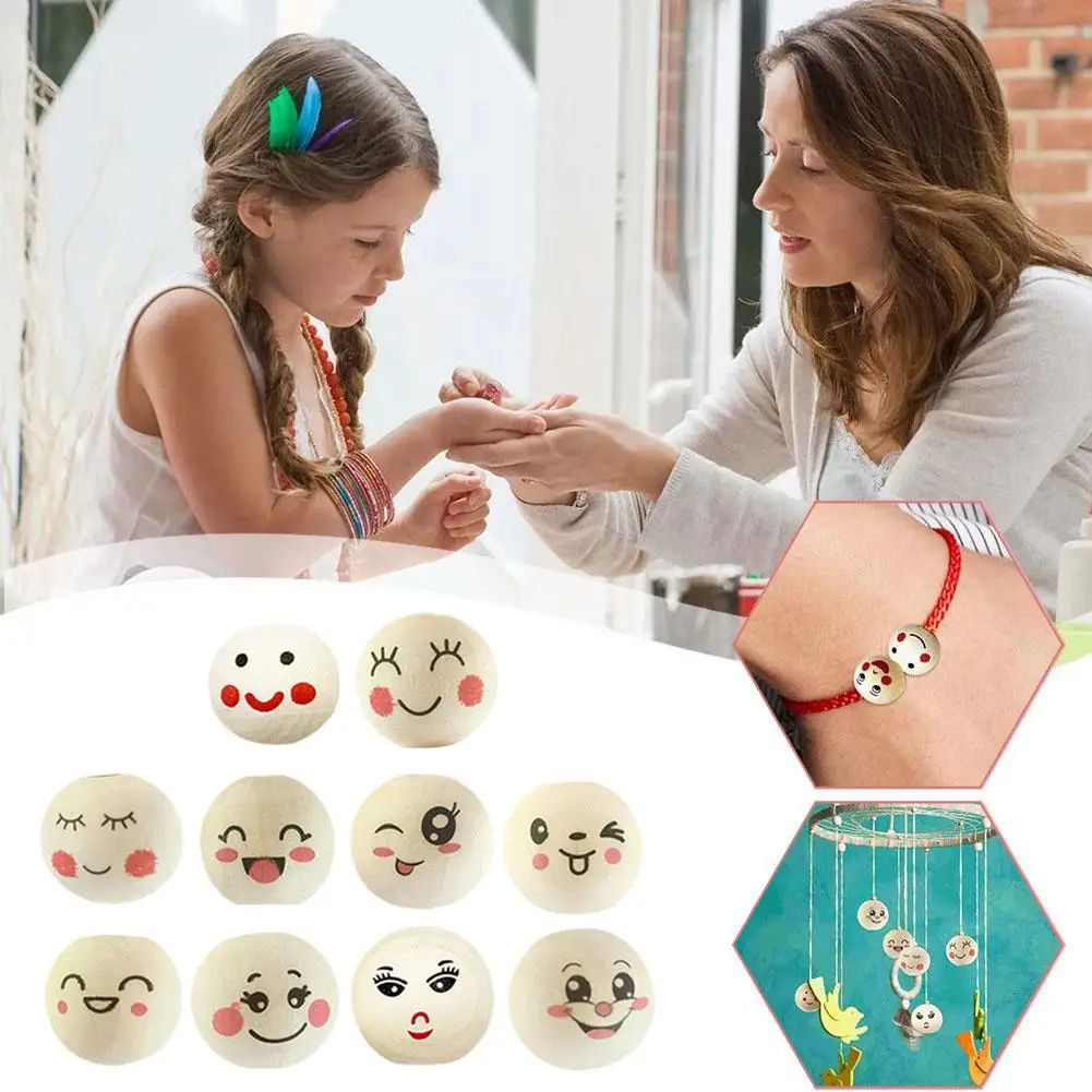 20 мм DIY деревянный шар с лицом натуральное дерево для ювелирных изделий браслет ожерелье крафтовое украшение 100 шт. P8P8