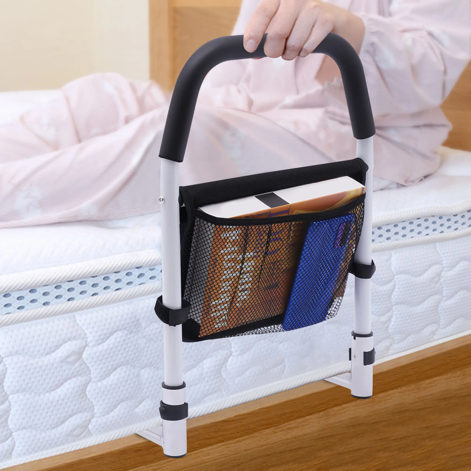 Safety Bed Rail with Handle Bed Assist Rail, Bedside Handrail with Storage Pocket for The Elderly, Pregnant Women, Children