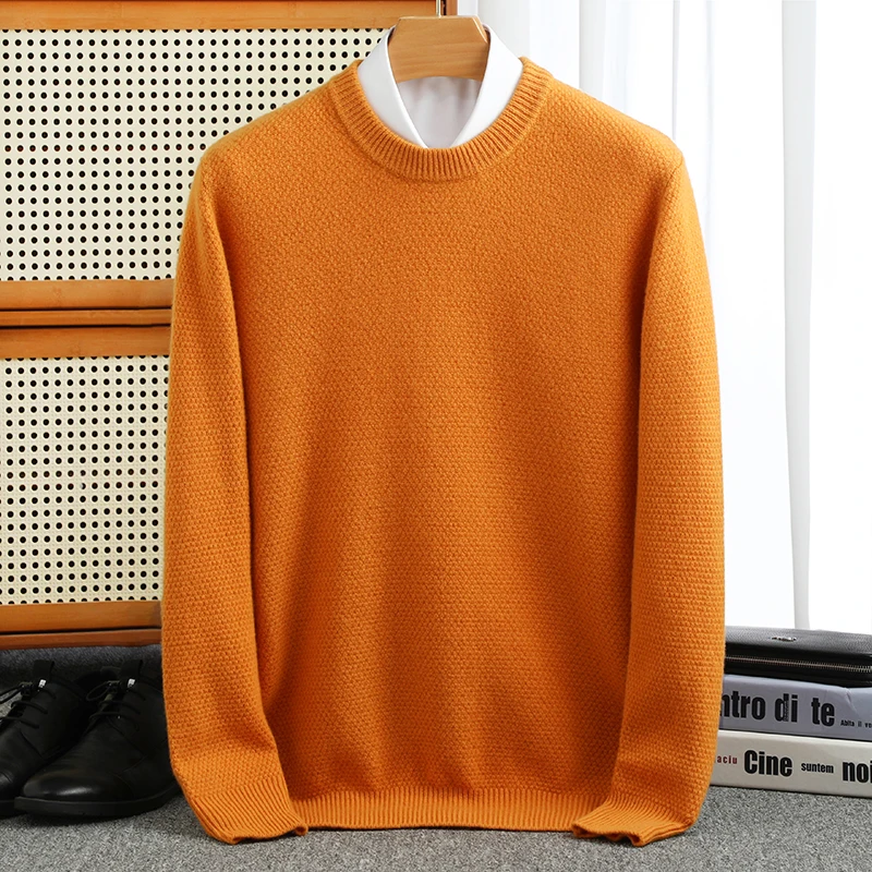 

S-xxx autumn and winter new men's O-neck 100% pure wool leisure padded sweater knitted pullover long sleeve cashmere sweater