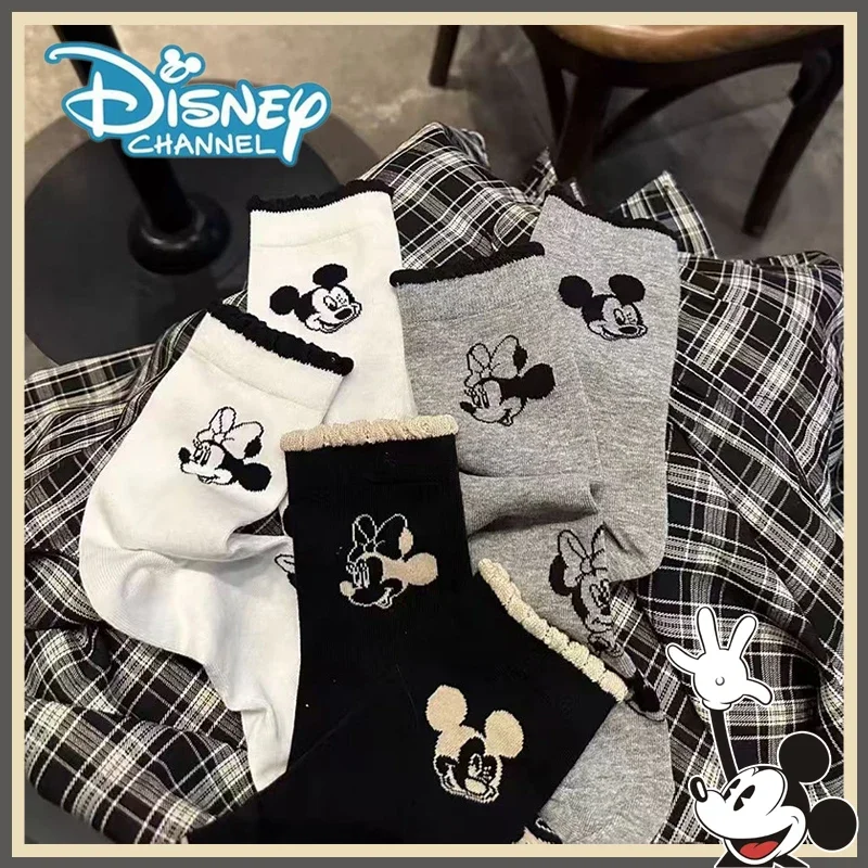 

Дышащие Спортивные Носки с рисунком Микки Мауса из мультфильма, Симпатичные хлопковые носки средней длины, повседневные Мягкие весенне-осенние женские носки