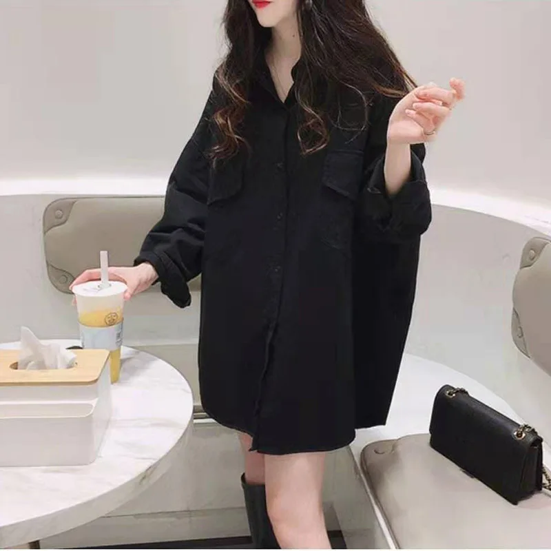 Casual Pure Color irt Jaet plus Size Donna Lungo Sve Colletto rovesciato con bottoni Top di media lunghezza Design ket grande