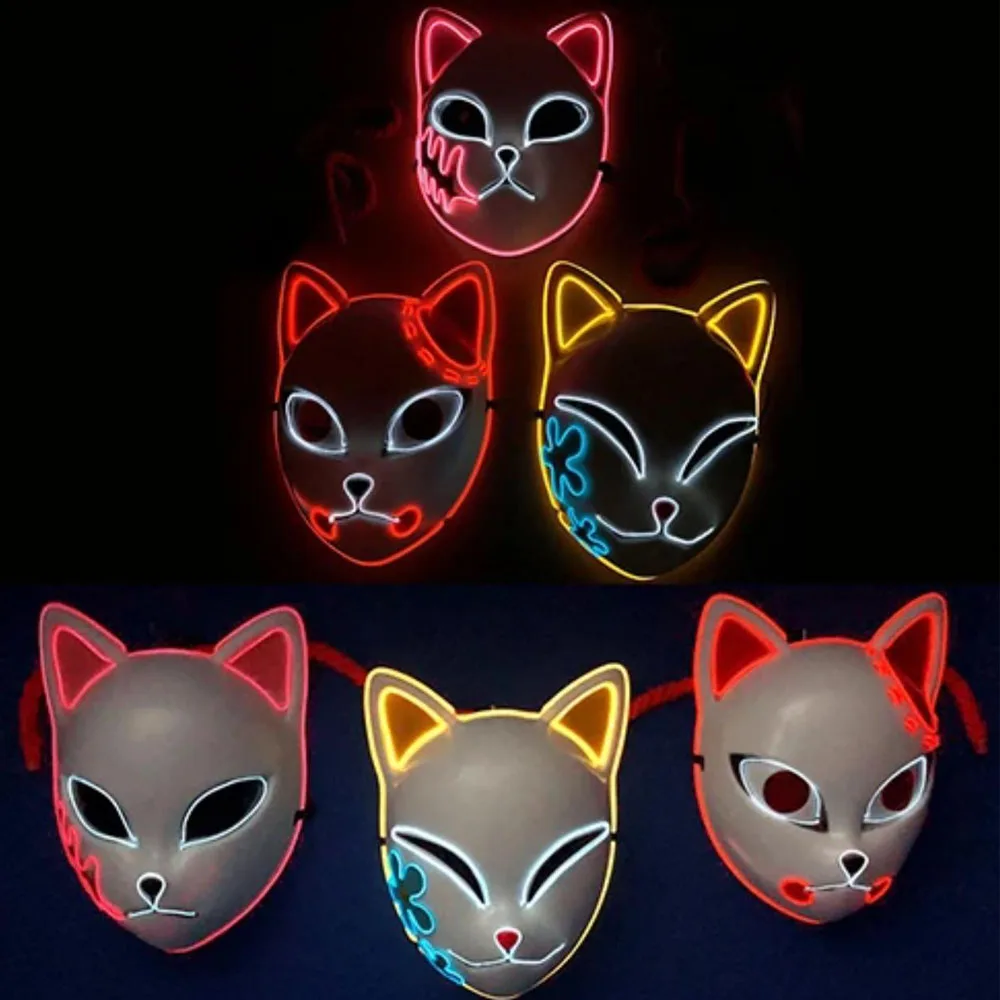 

Sabito Kamado Makomo Demon Killer LED Mask Cosplay Kimetsu No Yaiba Thicken Plastic Masks Halloween Carnival Party Costume Props