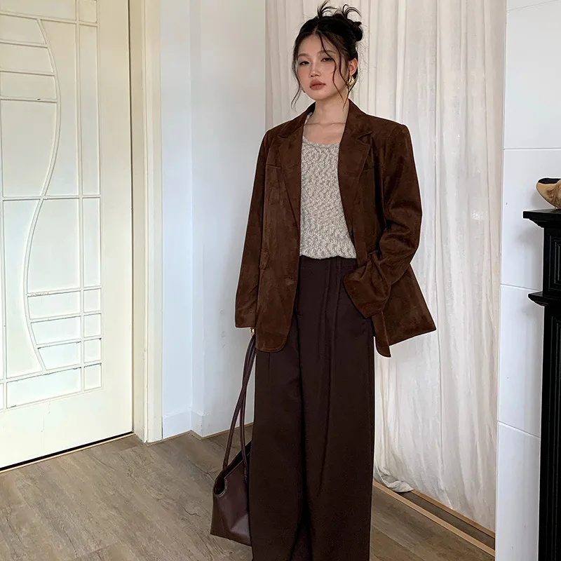 [oein] 2024 Autumn/Winter New Coffee Suede Loose Silhouette Suit Jacket