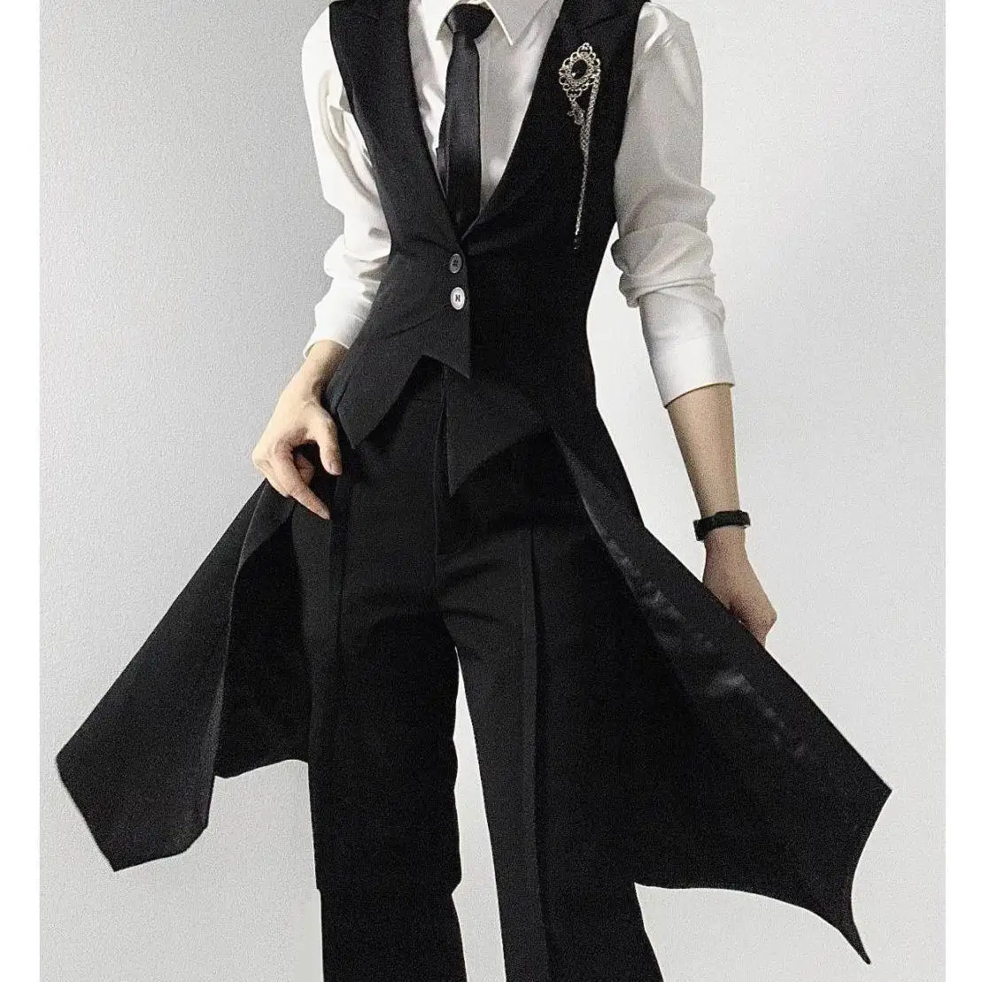 Conjunto de Traje Negro a Medida para Hombre y Mujer, Primavera-Otoño, Estilo Elegante, Chaqueta Entallada, Chaleco de Traje ...