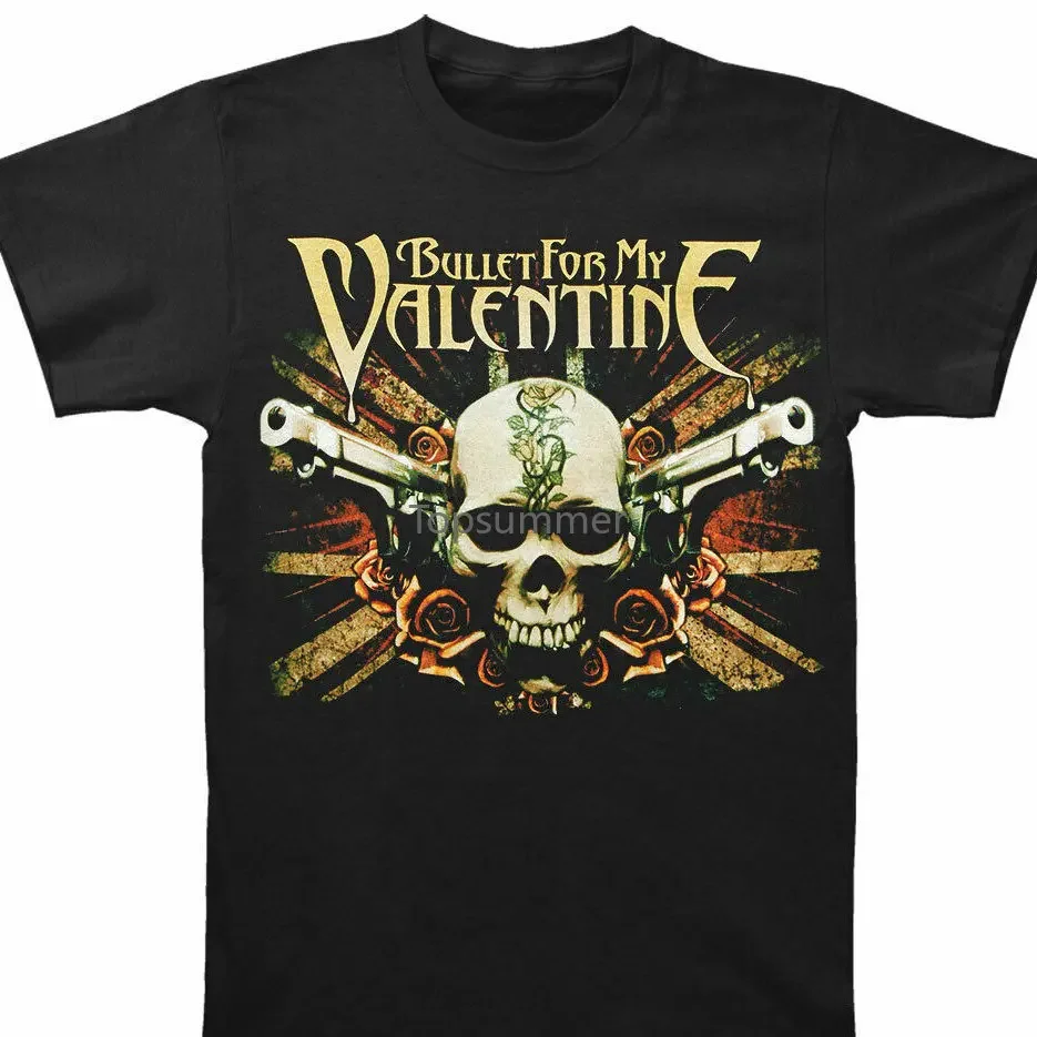 Bullet For My Valentine Men'S Union Jack Pistols T Shirt Small Black Summer New Men Cotton T-Shirt