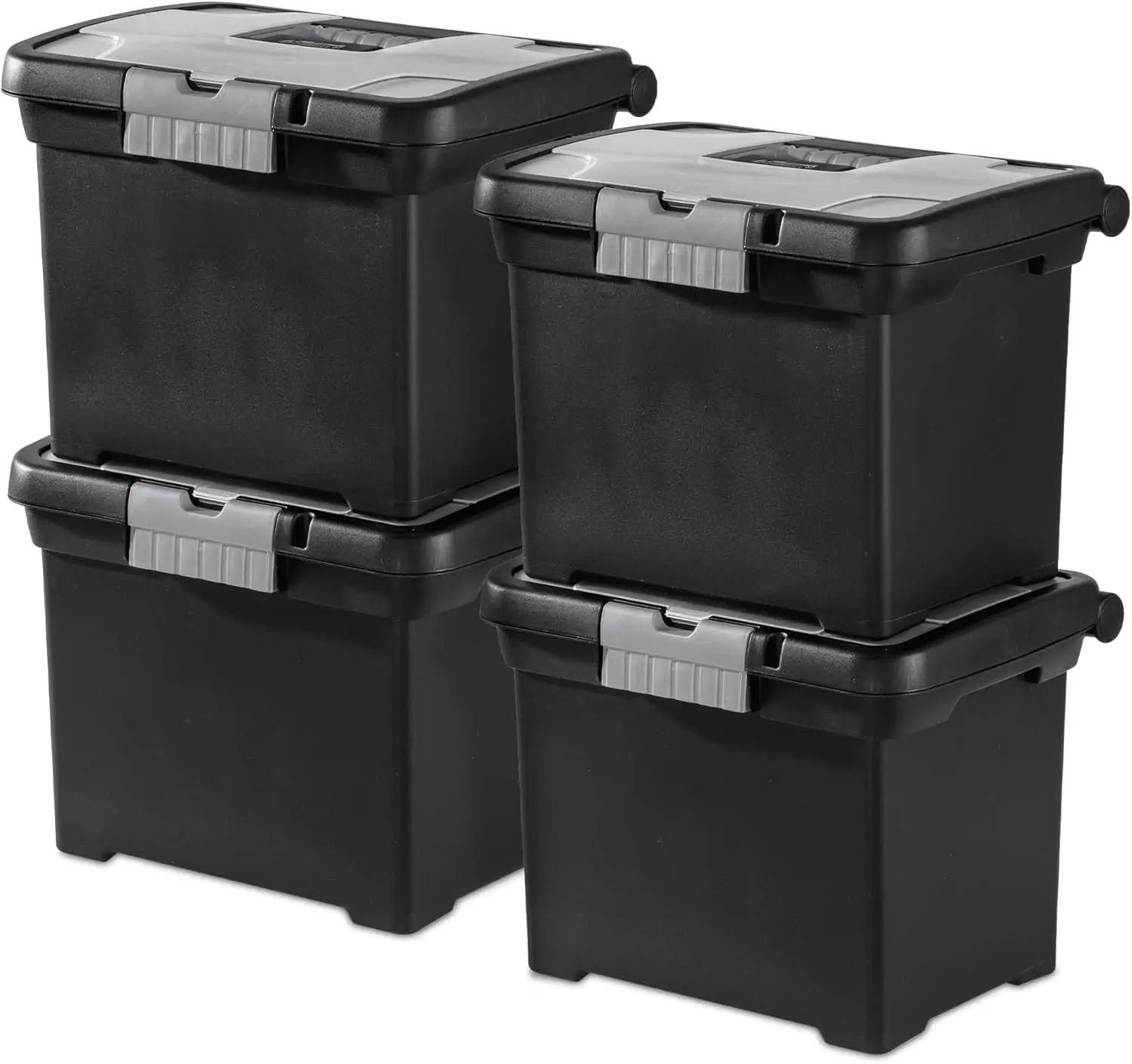 

4-Pack Portable File Box, Stackable Container for Letter Hanging Folders, Black - Paper Document Plastic Storage Organizer wi