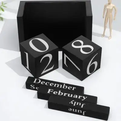 

Reusable Wooden Desk Calendar European Aesthetic Perpetual Block Calendar for Office Home School Dormitory Tabletop Daily Use