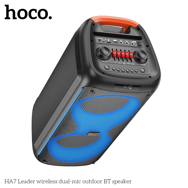 HOCO-altavoz inalámbrico con micrófono Dual para exteriores, altavoz grande con Bluetooth, Soporte para tarjeta FM TF, AUX, TWS, estéreo, alta calidad, HA7