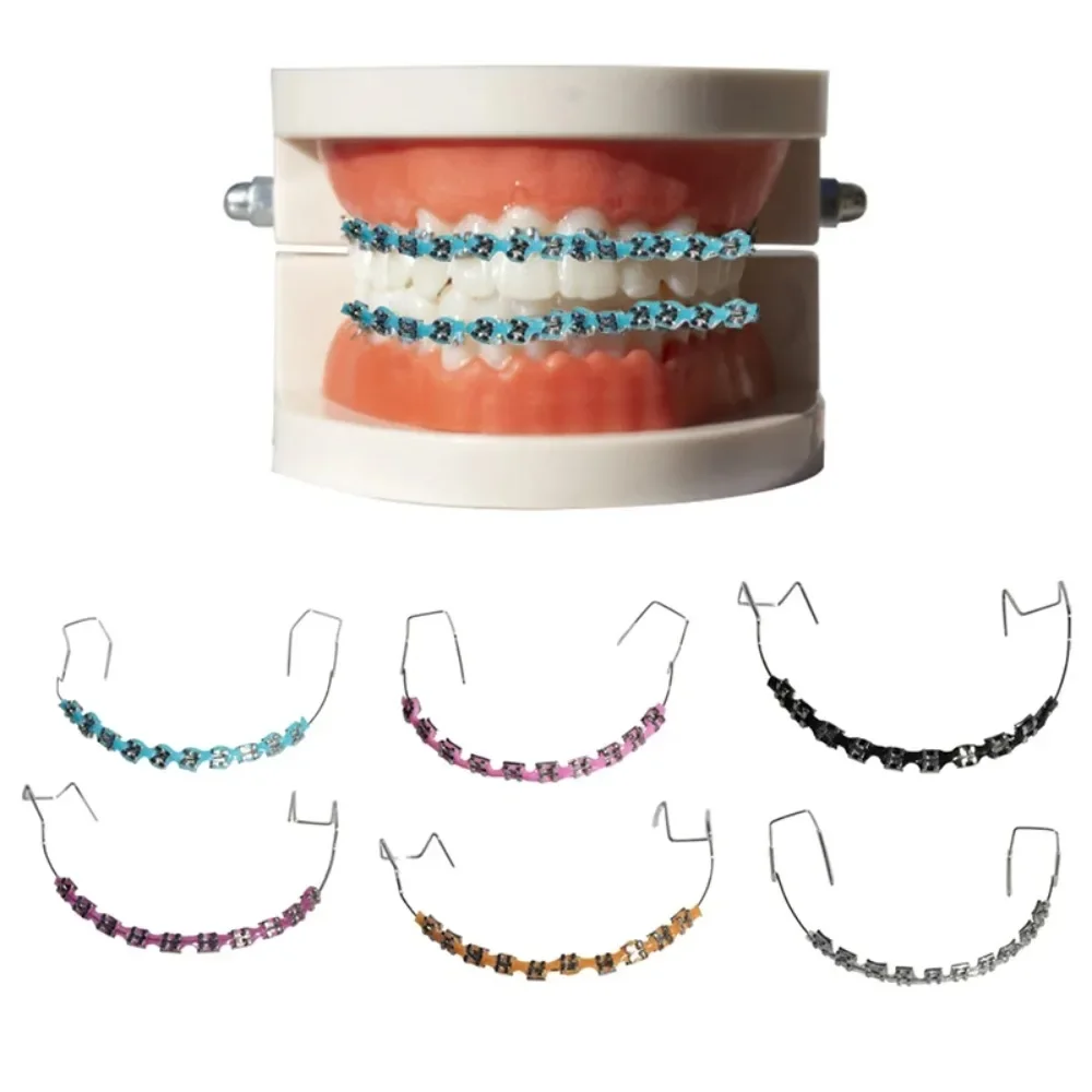 

1 Pair Fake Braces for Teeth Colorful Temporary Tooth Dentistry Decoration with Metal Wires Orthodontic Ligature Ties Tooth Gems