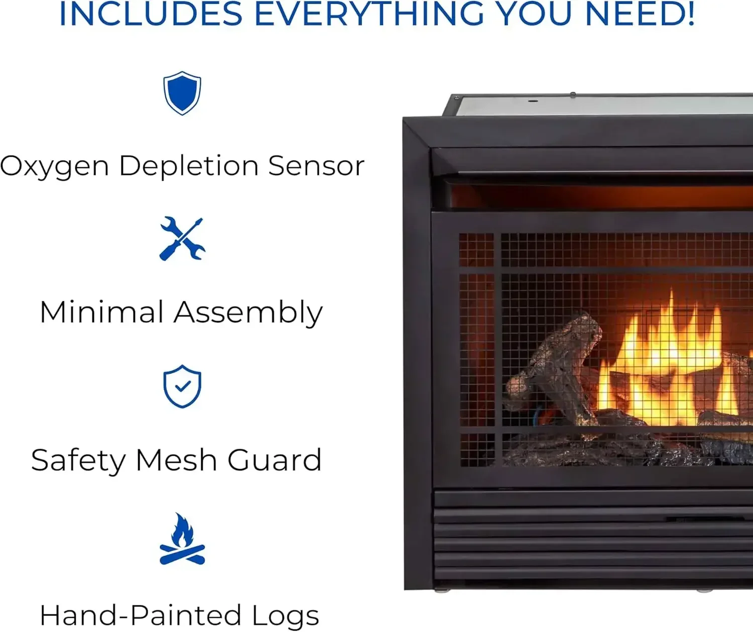 [Best Seller!]Ventless 26,000 BTU Heats 1,350 Square Feet Dual Fuel No-Clearance Gas Fireplace Insert with Remote Control, Black