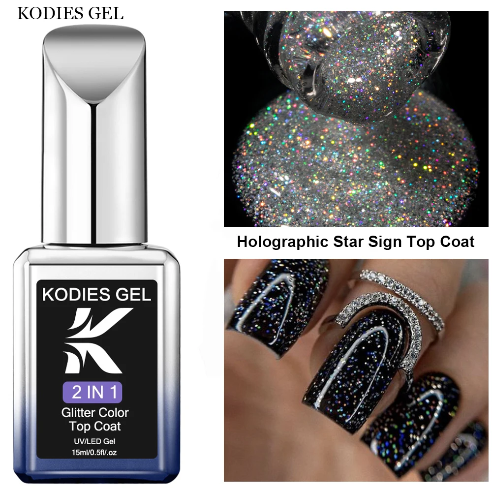 Kodies Gel holo graphische Dec klack Gel Nagellack Laser Silber funkeln Finish semi permanente UV-Maniküre Nägel Kunst versiegelung einweichen