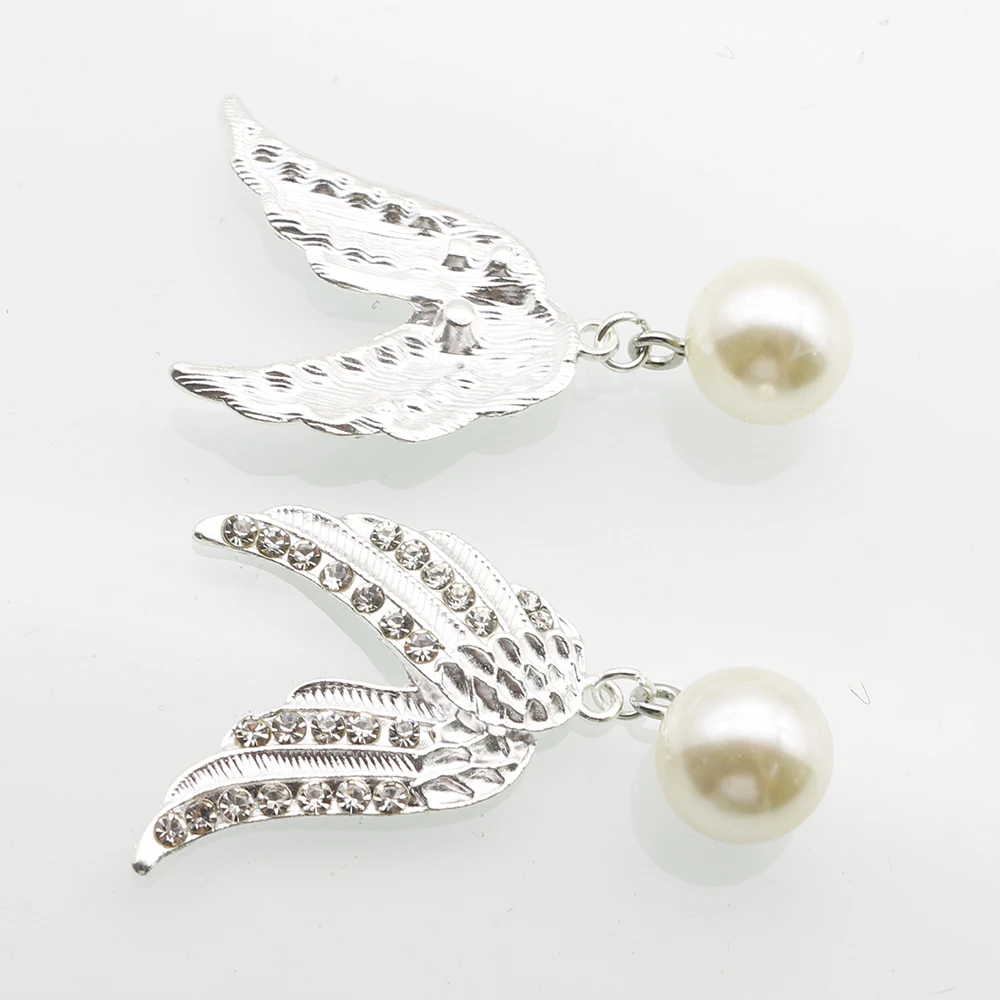 5Pcs30 * 55MM Fashion Wings Series Flat Bottom Pearl Pendant Decoration Handmade Decorative Accessories