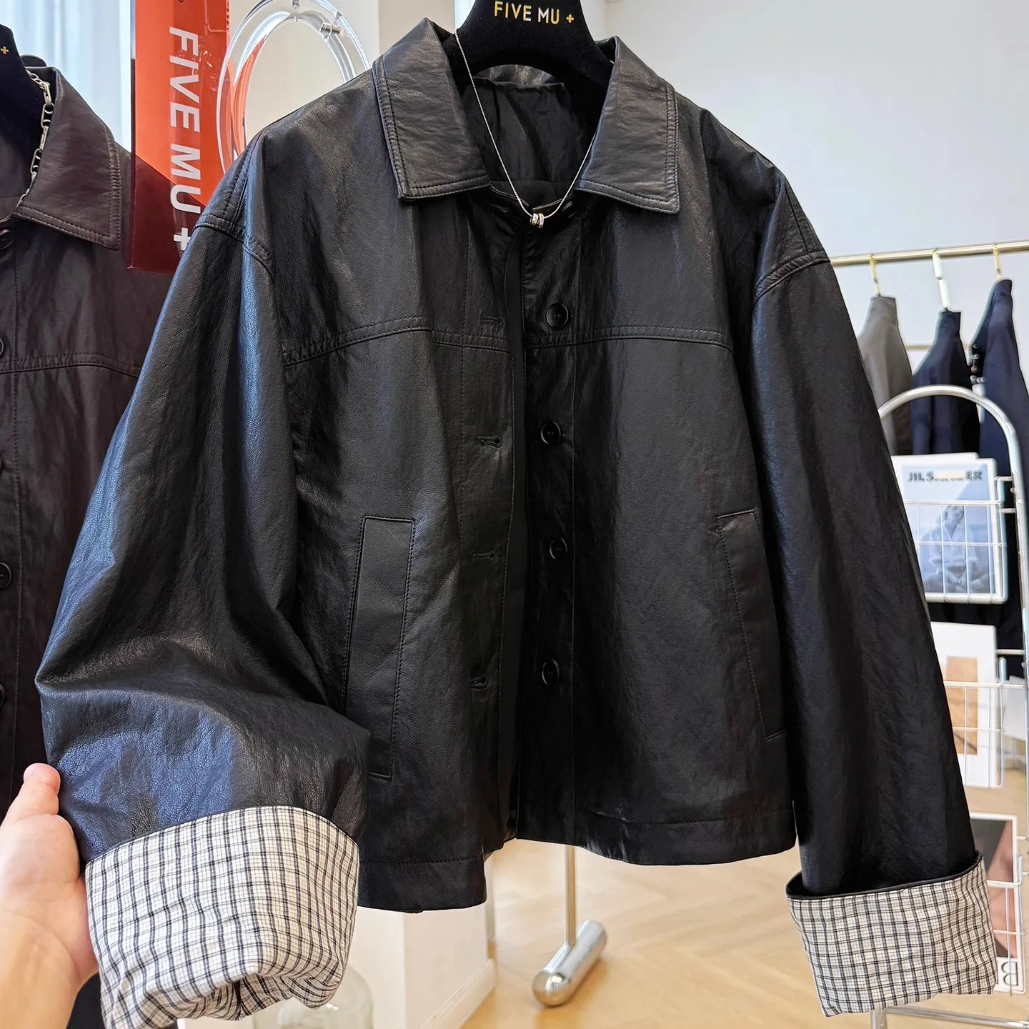 Fashion Jackets For Women's Leather Patchwork PU Imitation Leather Loose Jacket Motorcycle Coat Autumn