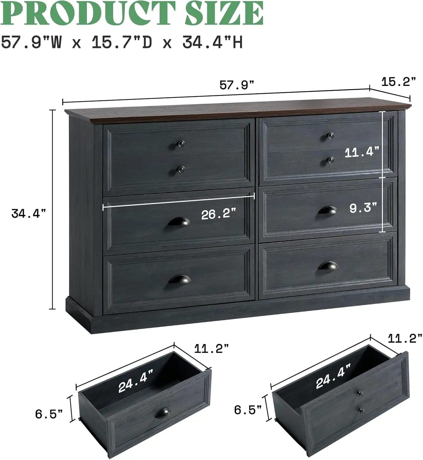 Amerlife 58 Inch Dresser For Bedroom, Farmhouse 6 Drawer Dresser, Tv Stand For Bedroom, Dressers & Chests Of Drawers, Living