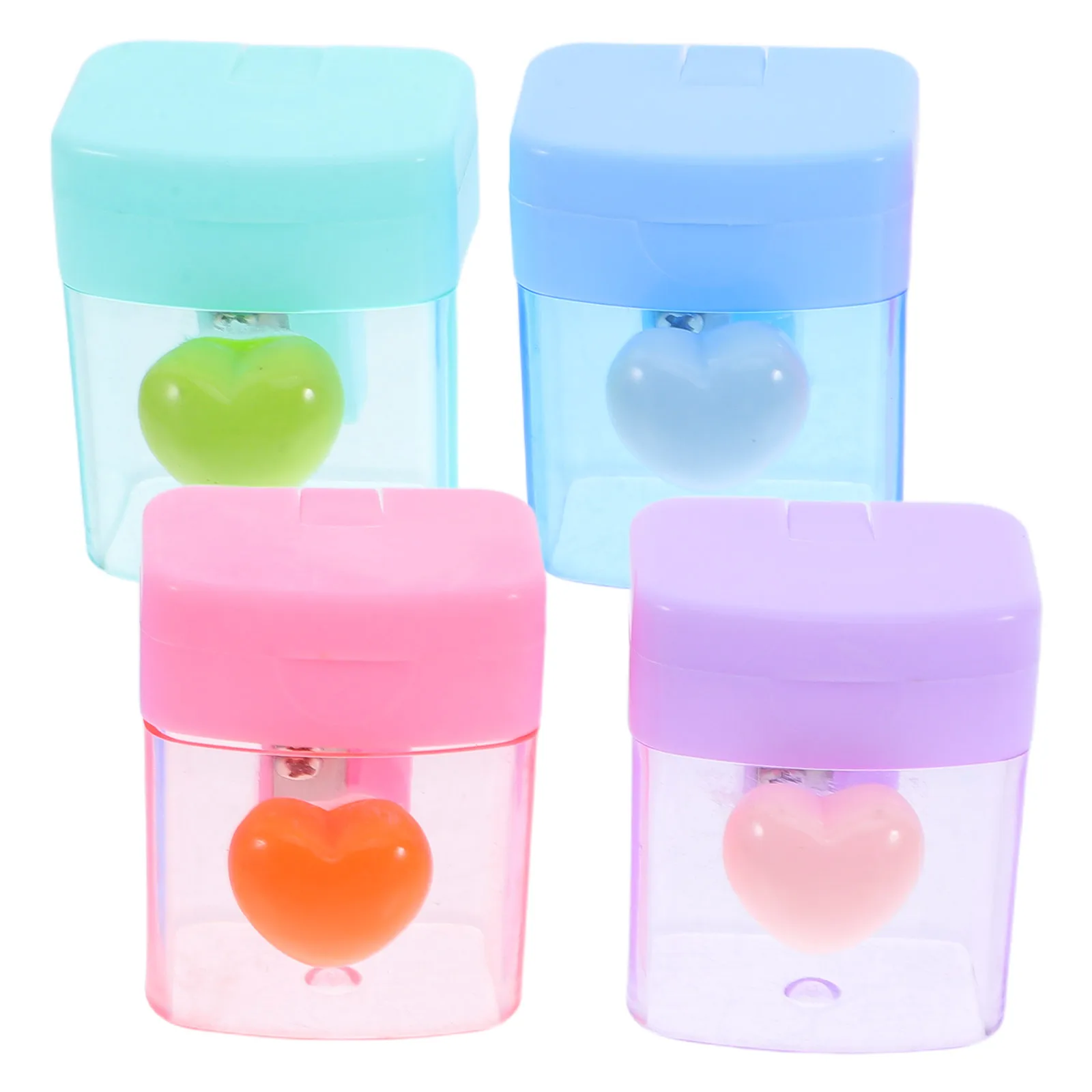 

4pcs Mini Handheld Pencil Sharpener Heart Shaped Transparent Plastic Single Hole Sharpener For Kids School Classroom