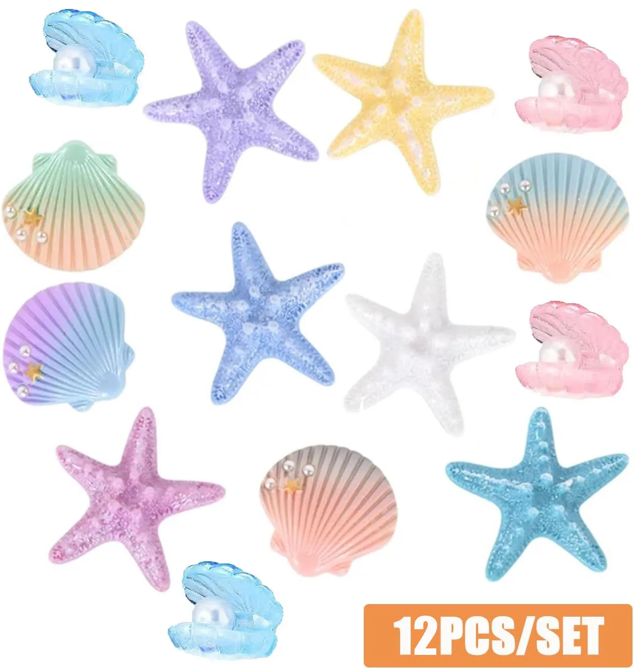 12 Stück Seestern Muschel Kuchen Topper Meerestiere Kuchen Topper für Unter dem Meer Ozean Geburtstag Party Baby Dusche Dekorationen – Detail 1