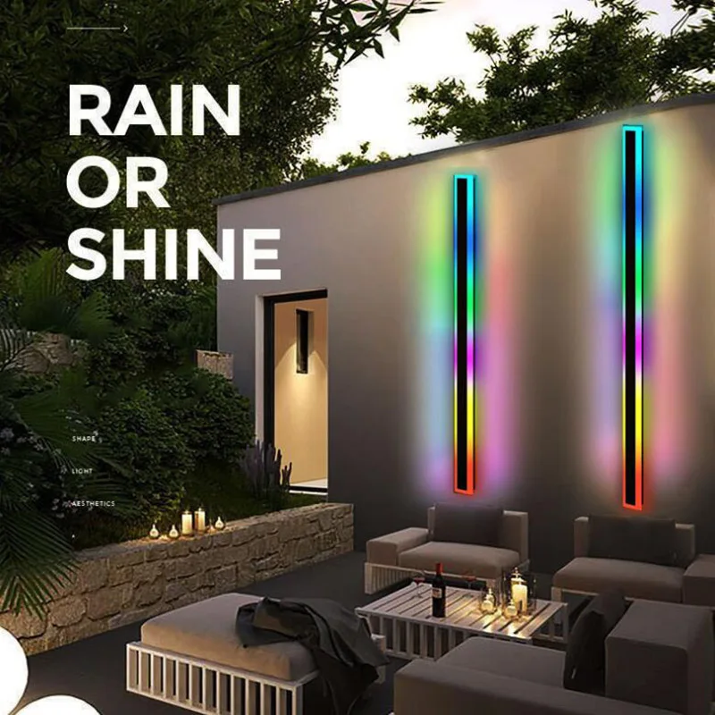 Waterproof Outdoor IP65 RGB Wall Light Modern Aluminum Indoor Dimmable Light Garden Porch Long wall Lamp AC110V 220V