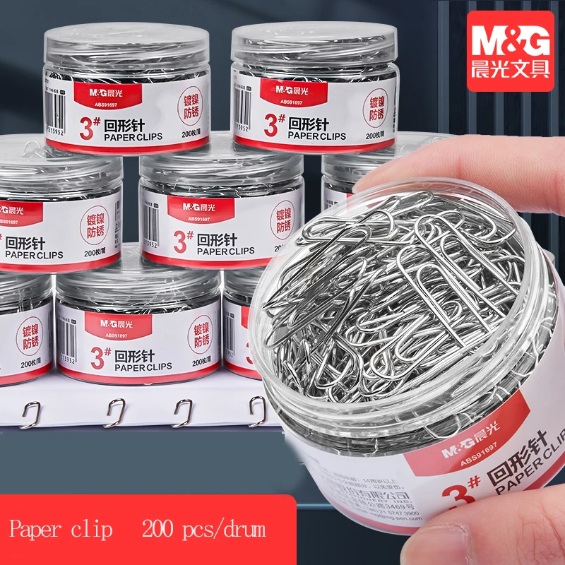 Graffetta M&G, materiale per ufficio Anello di fissaggio in carta gommata Tipo 200 pezzi/secchio, segnalibro con clip a coda lunga in metallo anti-R