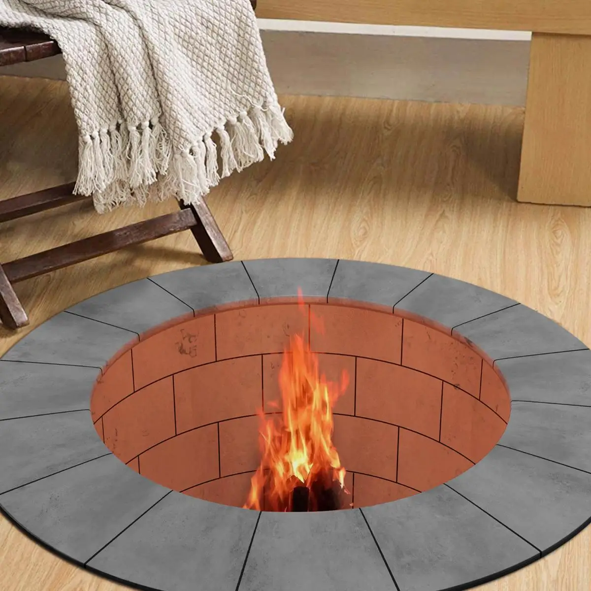 Crystal velvet carpet floor mat simulation fire pit anti-slip waterproof easy to clean bedroom living room mat entry mat