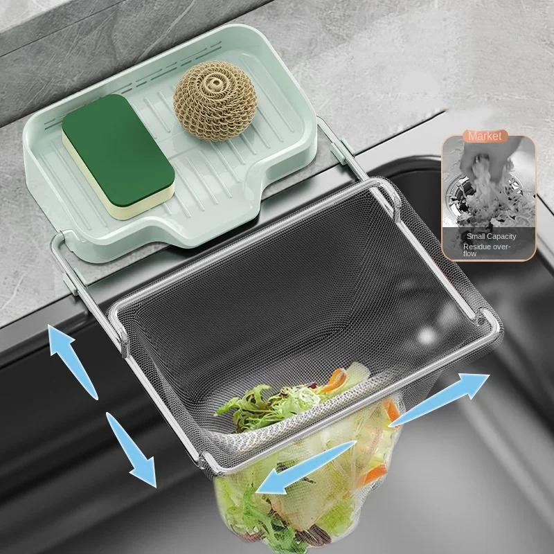 Kitchen Sink Filter Spone Drain Basket Garbage Filter Shelf Strainer Leftover Sink Hanging Rack Multifunctional Drainage Basket