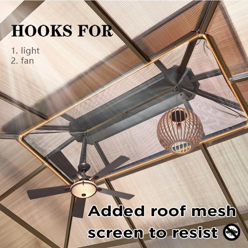 أكشاك صلبة دائمة مقاس 10 × 13 قدمًا، سقف مزدوج من البولي كربونات، مع شبكة وستائر #6