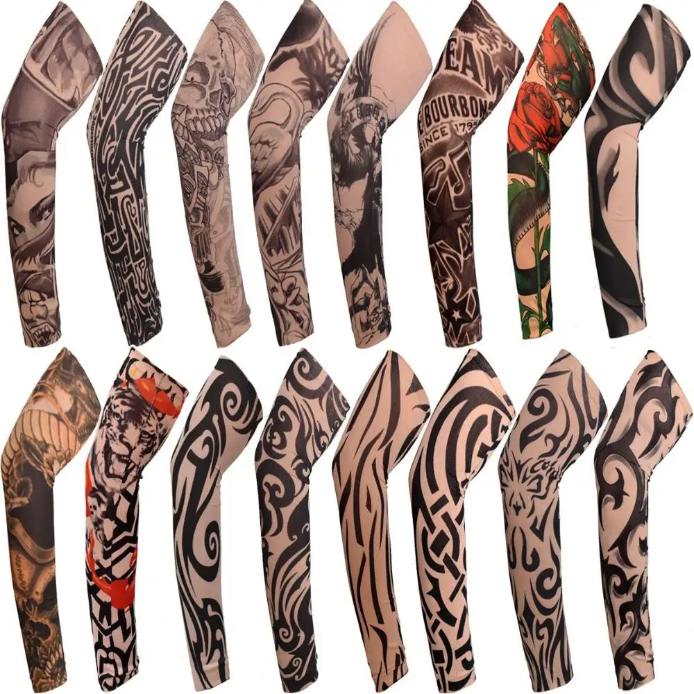 1Pcs New Flower Arm Tattoo Sleeves Seamless Outdoor Riding Sunscreen Arm Sleeves Sun Uv Protection Arm Warmers For Men Women