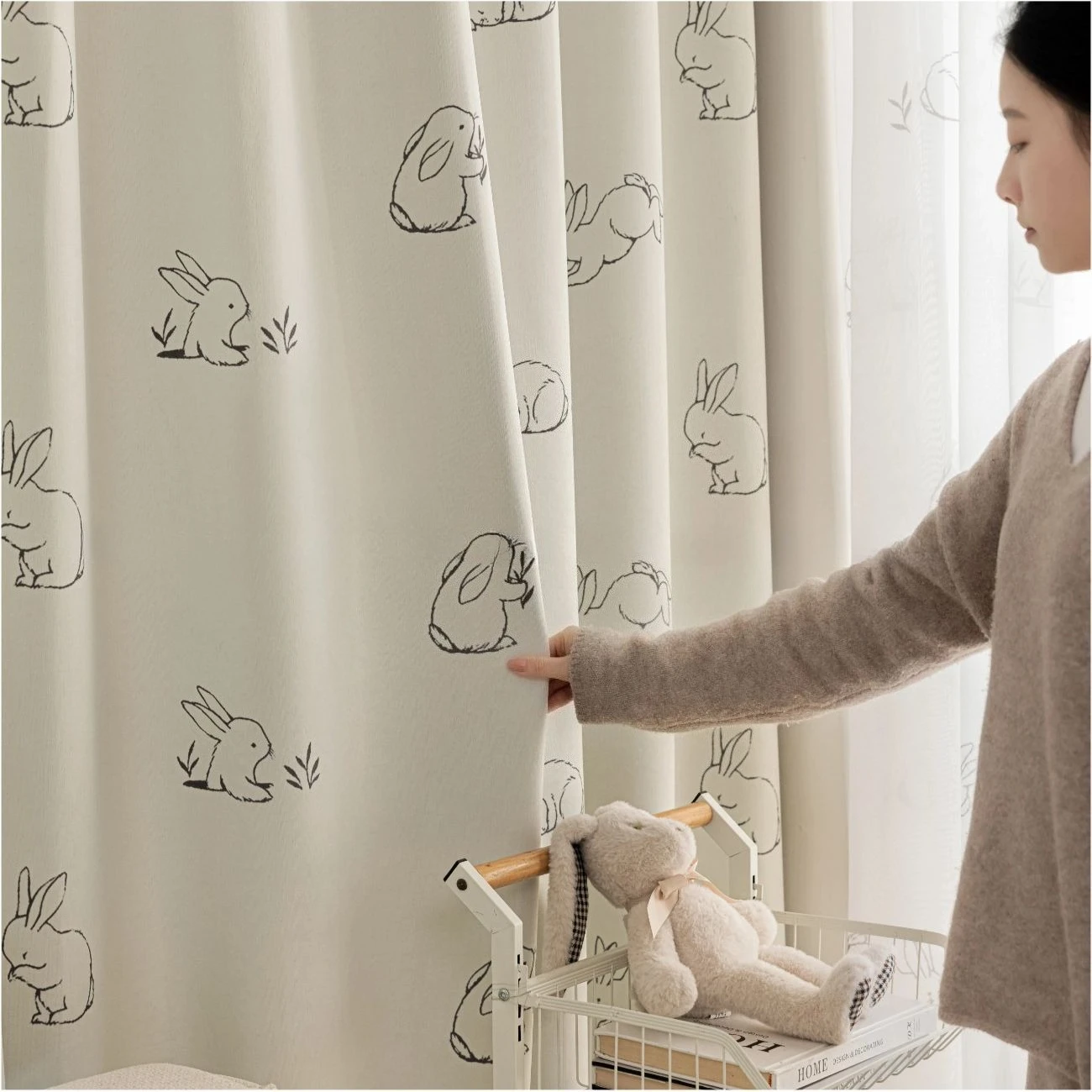 Custom Size Children's Room Cartoon Rabbit Squirtle Snow Neil Curtains Little Rabbit Float Window Curtains Window Screen Door