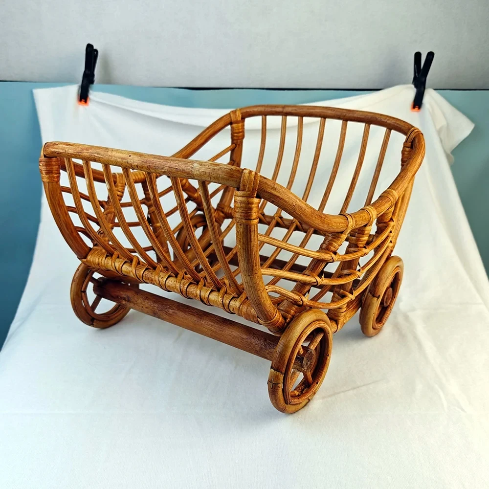 Vintage Baby Rattan Cart Newborn Photography Props Basket Baby Trolley Crib Newborn Photography Chair Stroller Prop Fotografia