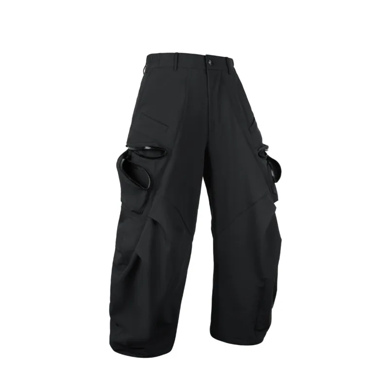 HKSH Spring Autumn New Men Tide Dark Punk Functional Pockets Pleated Cargo Pants Safari Style Techwear Chic Ins Japanese HK21126