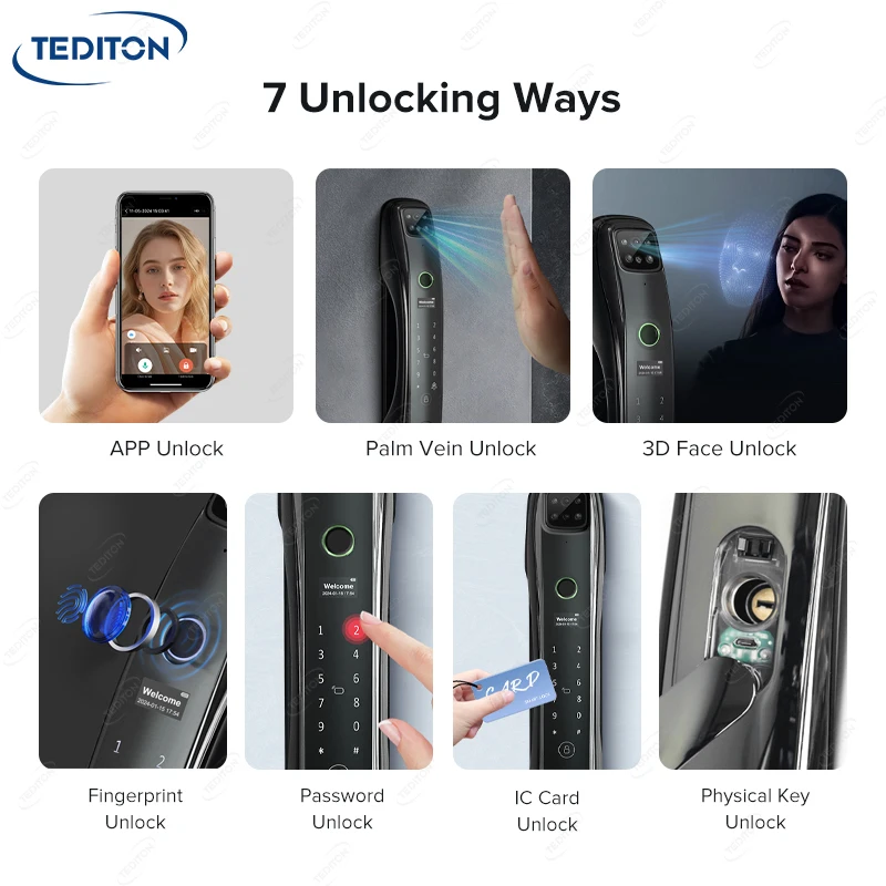 Tediton NEO スマートコン Face ID インテリジェント自動3D顔認証電動ドア 指紋キー デジタル ホーム用