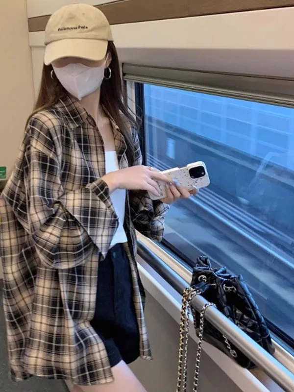 

Элегантная женская рубашка в клетку, весна 2026, модный дизайн, высокое качество, прямой крой, с длинным рукавом, на пуговицах, повседневная верхняя одежда